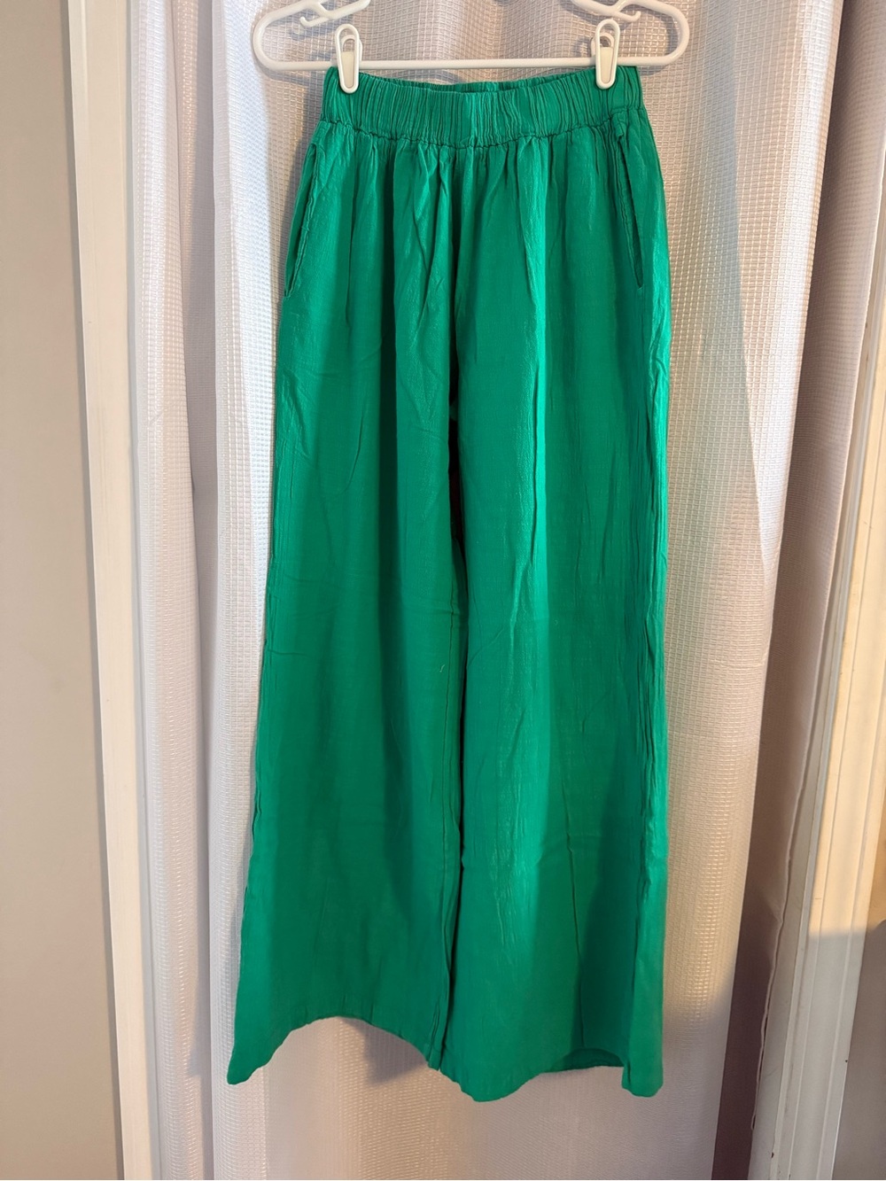 Women’s 100% Peruvian Cotton Emerald Green Flowy Pants